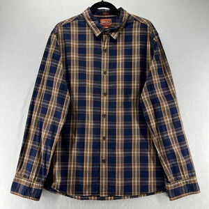 Red Ale Shirt Mens Size XL Plaid Button Front Long Sleeve Cotton Blue Brown